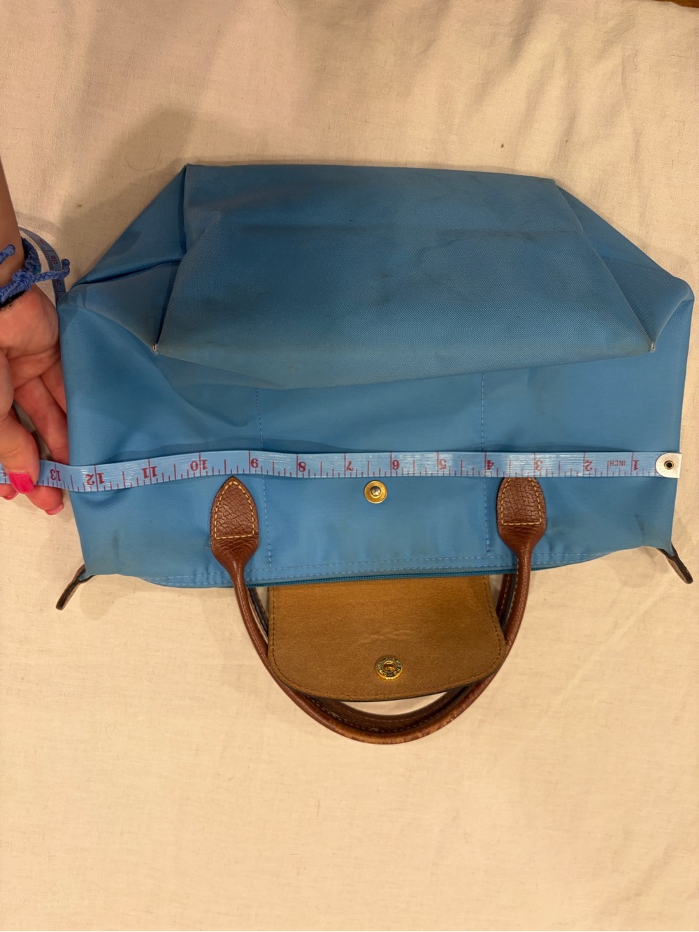 Longchamp Le Pliage S Blue Nylon Satchel with Brown Leather Trim - Picture 11 of 13